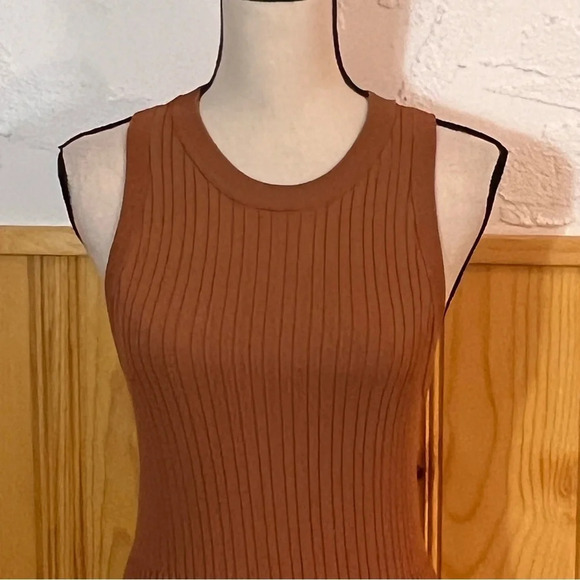 Grey Brown Ribbed Elastic Halter Maxi Dress Sz-XS - Picture 2 of 9